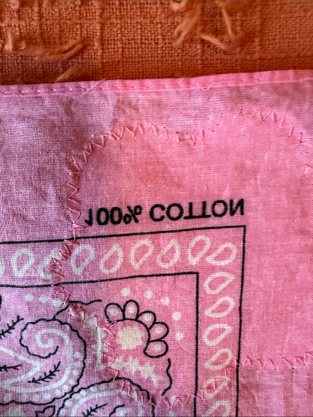 Appliqué Vintage Sheet Cotton Pink Floral Bandana Scarf - Picture 6 of 6